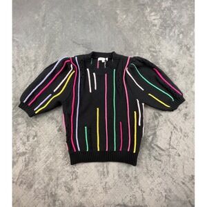 THML Colorful Textured Stripe Knit Top Puff Sleeve Black Small 90's Retro Boho